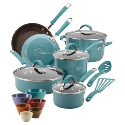 Rachael Ray Cucina 18-Piece Hard Enamel Nonstick Cookware Set