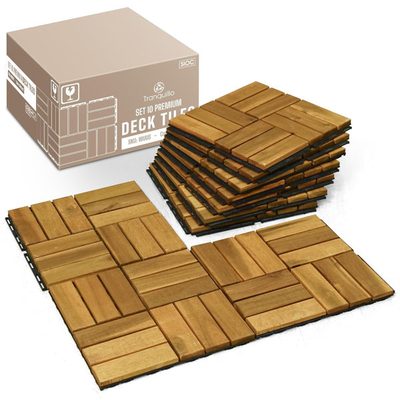 Tranquillo Acacia Wood Interlocking Deck Tiles, 10-Pack
