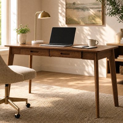 Caidence 2-Drawer Writing Desk with Solid Wood Legs