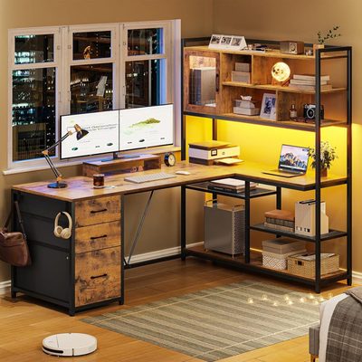 Barbarino L-Shaped Computer Desk with Hutch