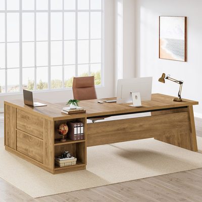 78" W Manufactured Wood and Metal L-Shaped Executive Desk