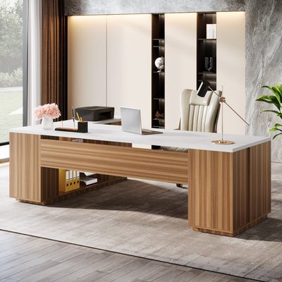 85.8" L-Shaped Executive Desk with File Drawers