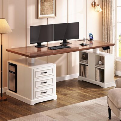 Farmhouse Electric Standing Desk, 63" Height Adjustable with 3 Drawers