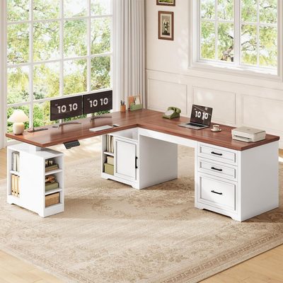 Farmhouse L-Shaped Electric Standing Desk