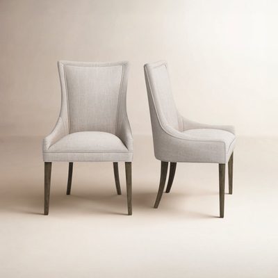 Ultra Cream High-Back Upholstered Dining Chairs with Solid Wood Legs