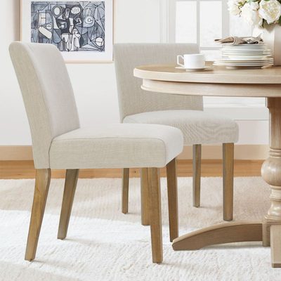 18.5" Seat Height Linen Blend Upholstered Dining Chairs with Solid Wood Legs