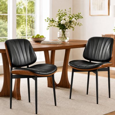 Faux Leather Mid-Century Modern Dining Chairs, Set of 2
