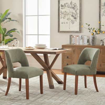 Upholstered Side Dining Chairs with Wood Legs, Set of 2