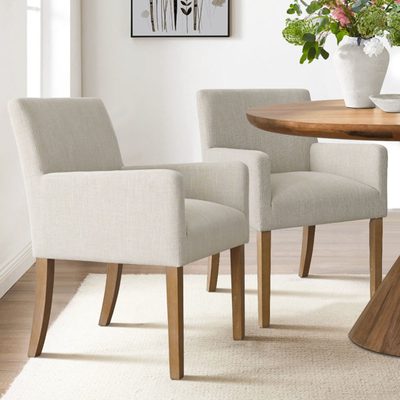 Kirjak 34" Stain Resistant Linen Dining Armchair