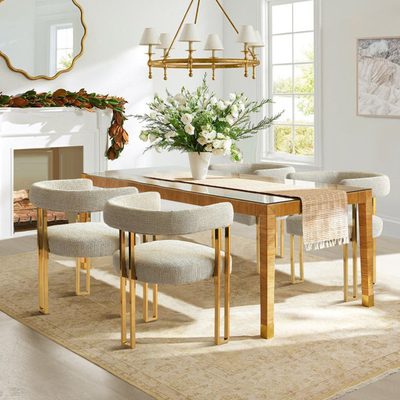 Chenille 18.3" Seat Height Upholstered Gold Dining Armchair, Set of 4