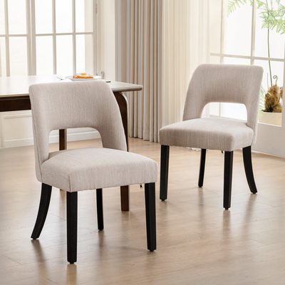 Nakenzie Linen Dining Chair with Solid Wood Legs, Set of 2
