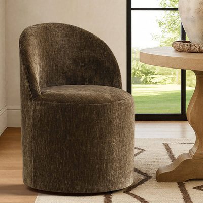 Rolling Chenille Upholstered Dining Chair with Hidden Casters