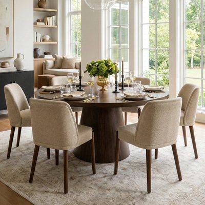 Upholstered Side Dining Chairs with Solid Wood Legs