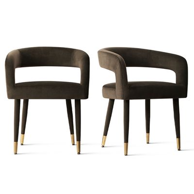 Velvet Barrel-Back Dining Chair with Gold Caps