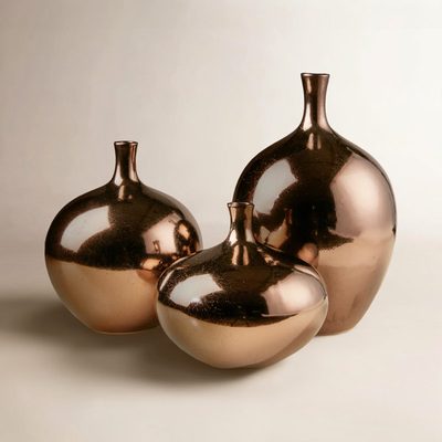 Ansen Bronze 3-Piece Mirrored Ceramic Vase Set