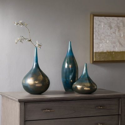 Aurora Blue 3-Piece Glass Vase Set