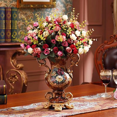 Retro Artificial Flower Arrangement Vase Set