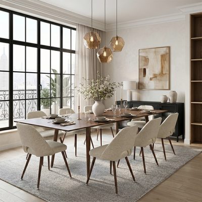 9-Piece Extendable Dining Table Set with Upholstered Side Chairs