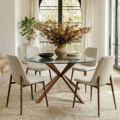 Kinnith Round 4-Person Glass Top Pedestal Dining Set