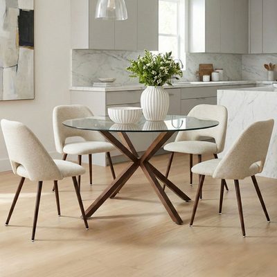 Aunnika 5-Piece Round Dining Set with Tempered Glass Table