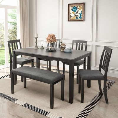 6-Person Solid Wood Upholstered Dining Set