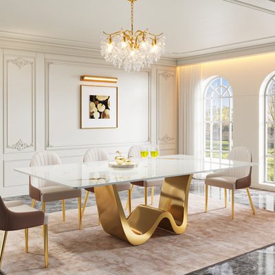 Behesh 78.7" Stainless Steel and Sintered Stone Dining Table