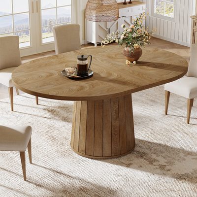 55" Oval Dining Table with Wood Base