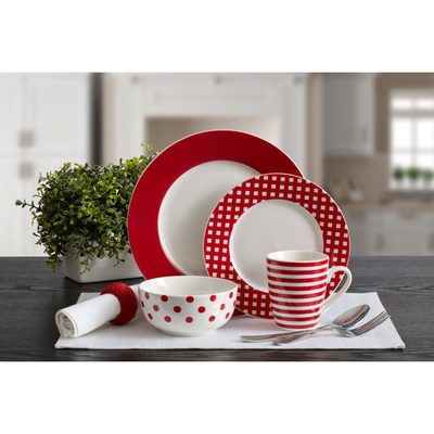 Pfaltzgraff Everyday Kenna Red 16-Piece Porcelain Dinnerware Set