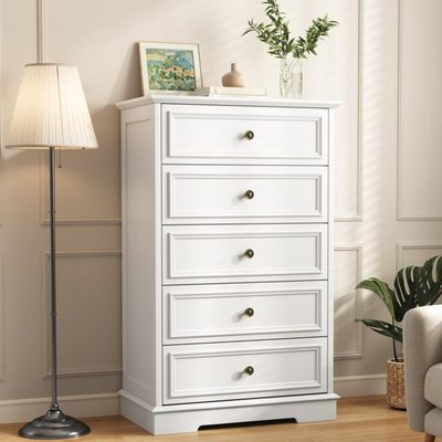 Valera 27.5" Vintage 5-Drawer Dresser with Bronze Handles, White