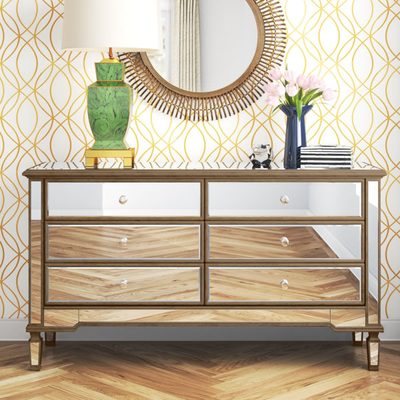 Brixton 60" Mirrored 6-Drawer Double Dresser