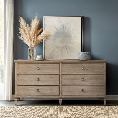 Victoria Light Natural 6-Drawer Double Wide Wood Dresser
