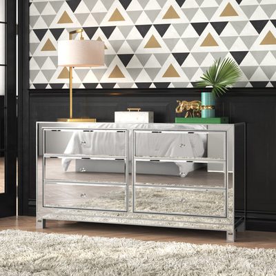Jeni 60" Glass Mirrored 6-Drawer Dresser