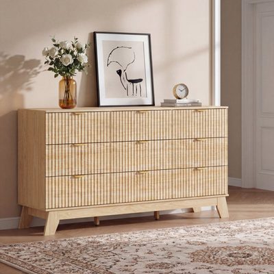 Fluted 9-Drawer 57" Wide Chest of Drawers with Metal Handles