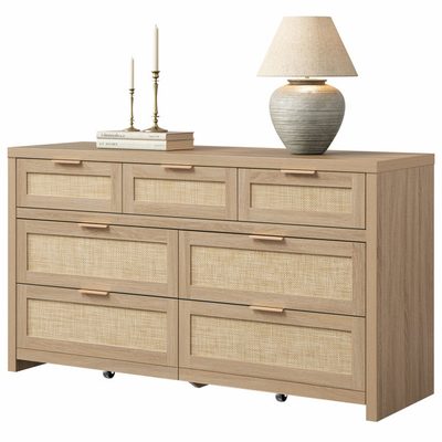 Chada 56.88" Bohemian Rattan 7-Drawer Dresser