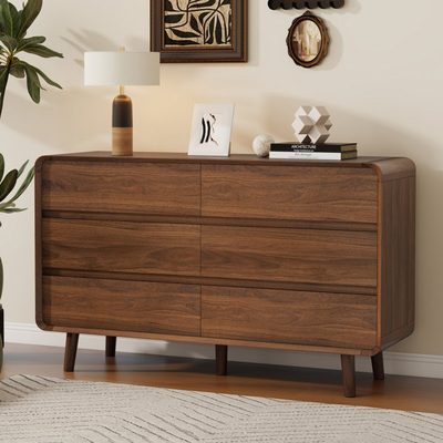 Angela 6-Drawer Walnut Modern Dresser, 47.2"