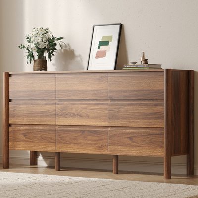 Hingham 63" 9-Drawer Dresser with Solid Wood Legs, Walnut