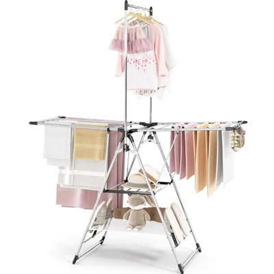 3-Level Foldable Clothes Drying Rack with High Hanger