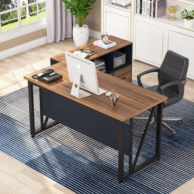 Dineke L-Shape Executive Desk with Cabinet Credenza