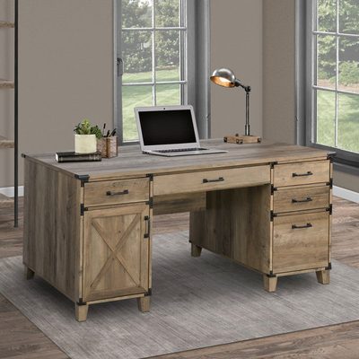 Nguyen 59" Farmhouse Executive Desk with Drawers