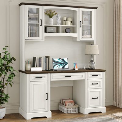 Denanne 58" Computer Desk with Outlet and Hutch