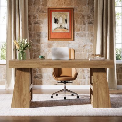 55" Executive Computer Desk with Storage Shelves and Drawer