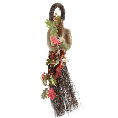 24" Autumn Oak Leaves, Acorns and Berries Teardrop Swag
