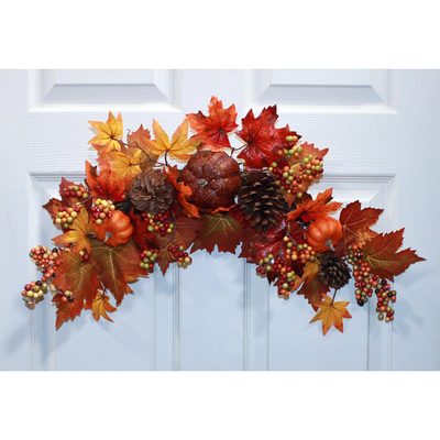25" Faux Pumpkin, Berries and Pine Cone Swag