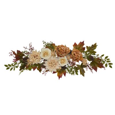 36" Terracotta Brown Dahlia, Rose and Peony Swag