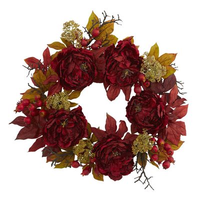 Faux Peony and Sedum 24" Wreath
