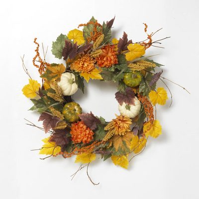 26" Harvest Wreath with Pumpkin and Berry Accents