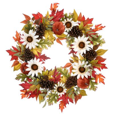 32" Harvest Sunflowers and Pumpkins Wreath