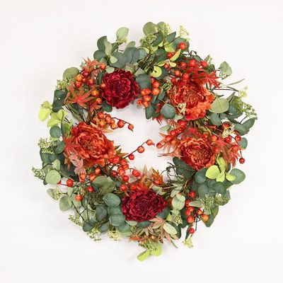 26" Fall Peony Eucalyptus Berry Floral Wreath for Front Door