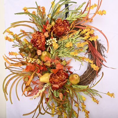 26" Artificial Fall Pear and Peony Front Door Wreath