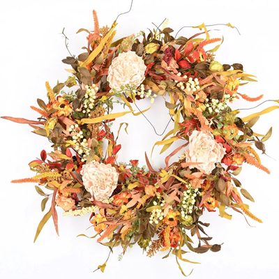 26" Fall Peony Floral Wreath for Front Door